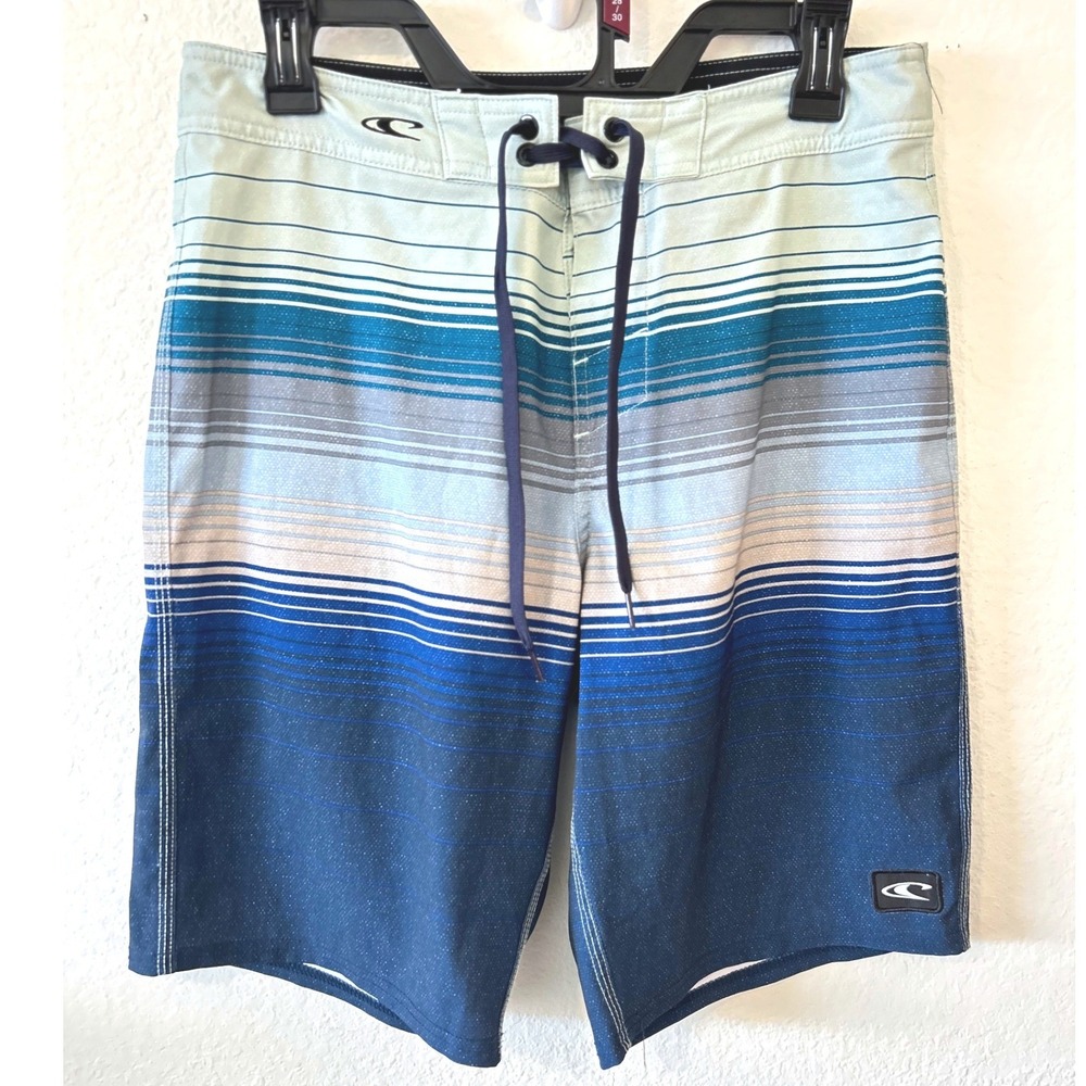 ONeill Surfer Blue Striped Board Shorts Swim Trunks Size 30 Gradient Surf